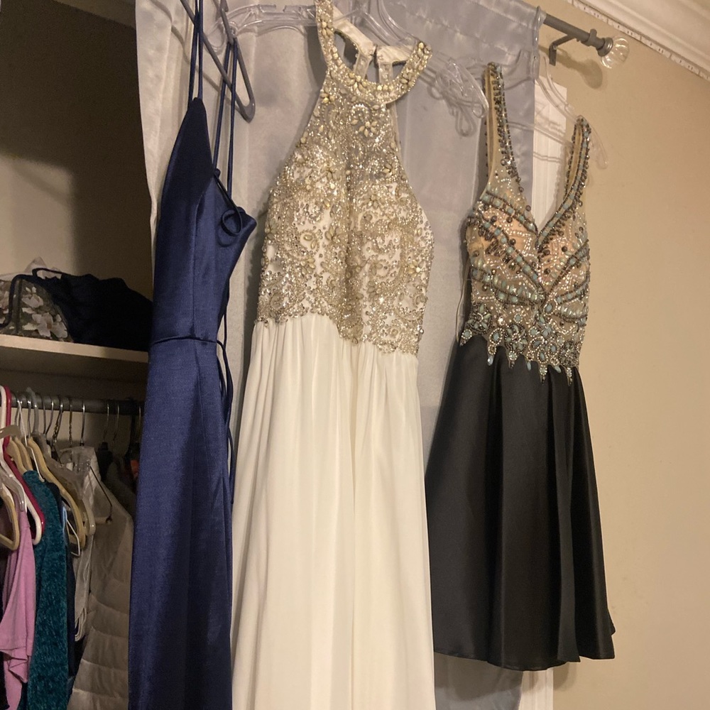 white rhinestone prom dress